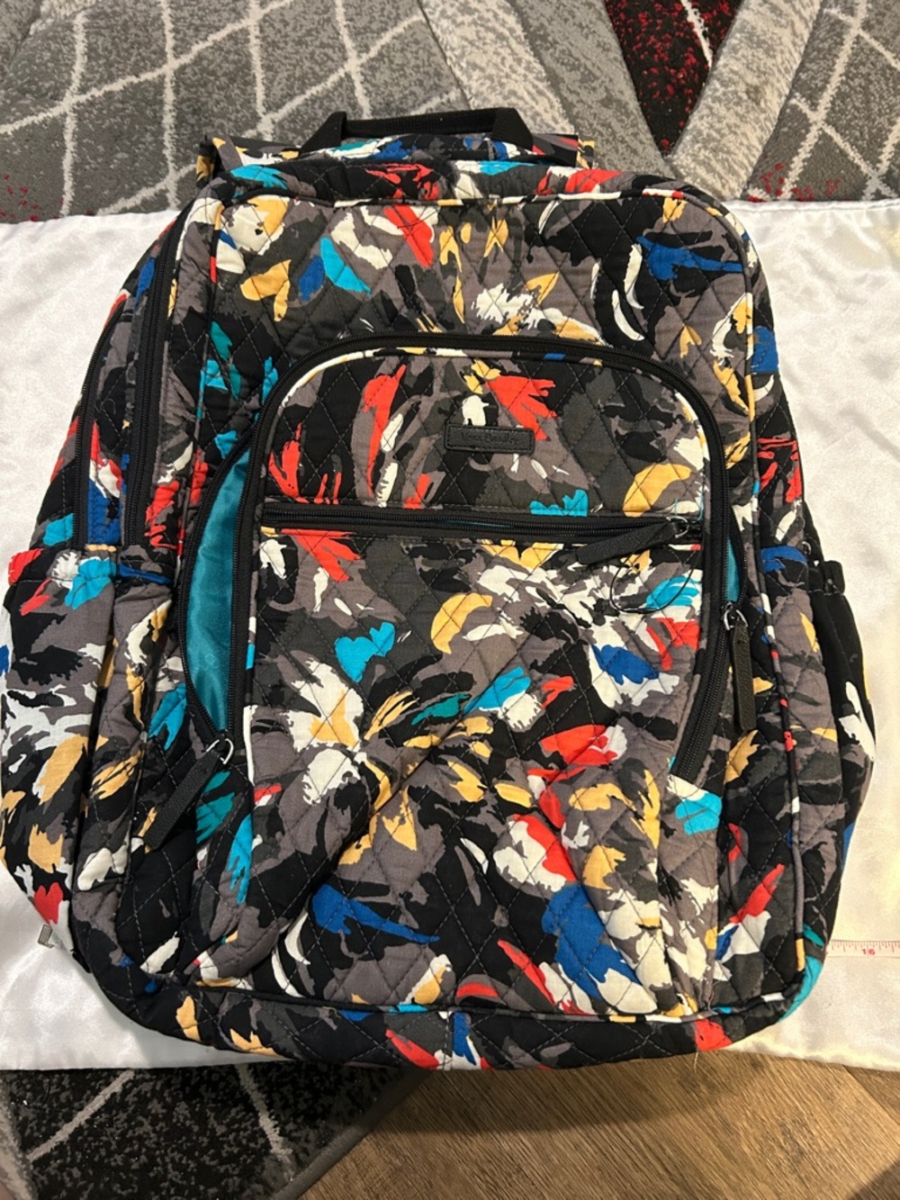 Vera Bradley Black Quilted Backpack with Multicolored  Print